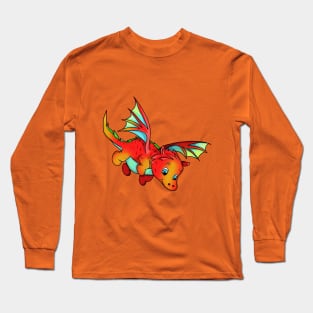 Cute Orange Flying Cartoon Baby Dragon Long Sleeve T-Shirt